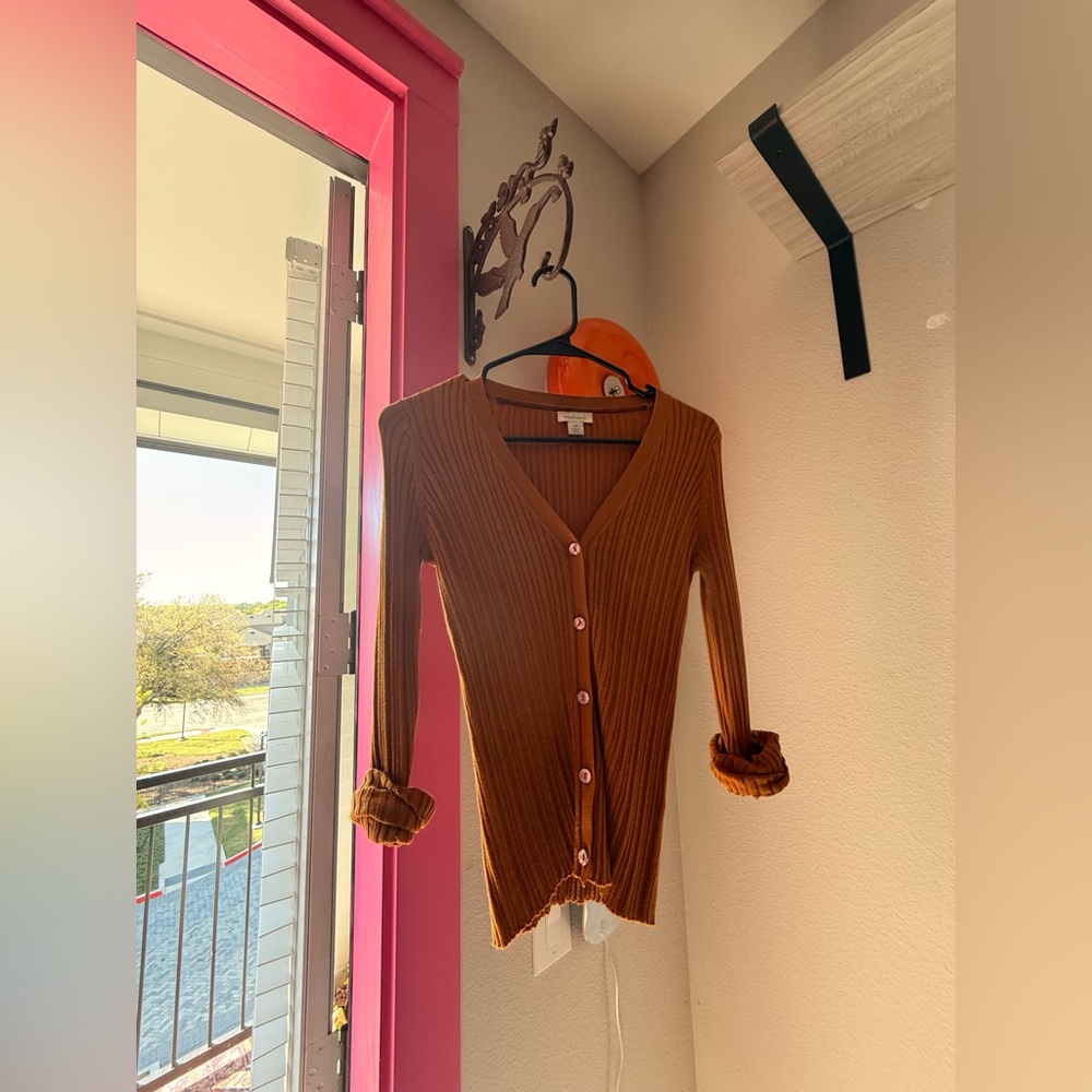 Dark Yellow V-Neck Button-Up Women's Sweater